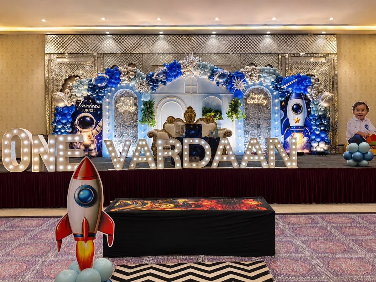 Space-themed birthday stage