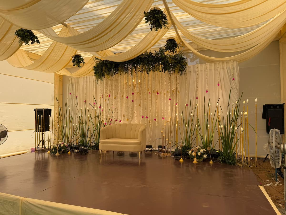 Ivory draped reception stage